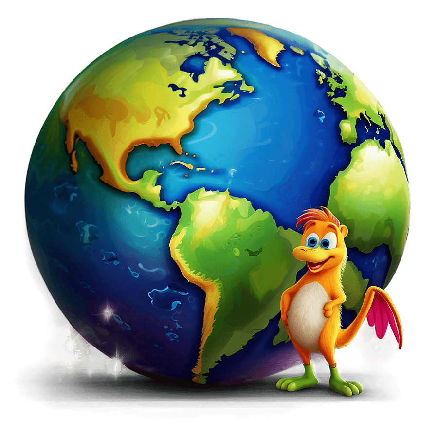 Earth Cartoon with Rainbow PNG tsi