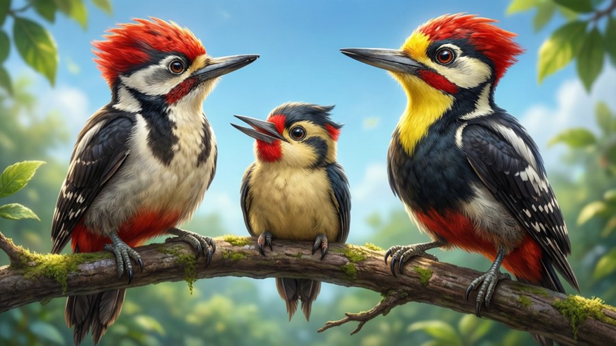 Pikipek with its evolutions Trumbeak and Toucannon, a complete Pokemon family.