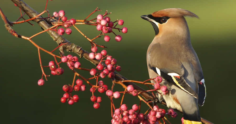 Bohemian Waxwing Beeren Zweig 4K