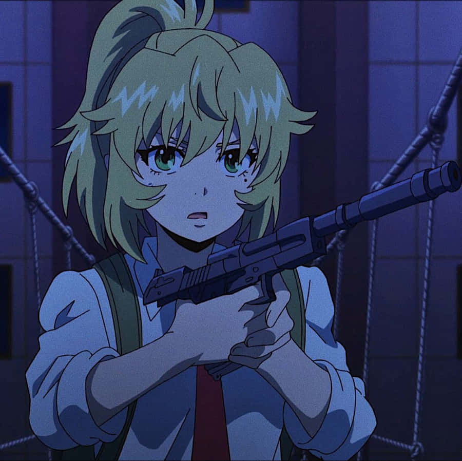 Anime Mädchen mit Gewehr bei Nacht