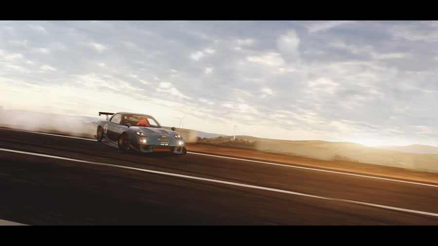 Mazda R X7 che Deriva al Tramonto