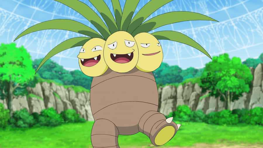 Exeggutorcom árvores e formação rochosa.