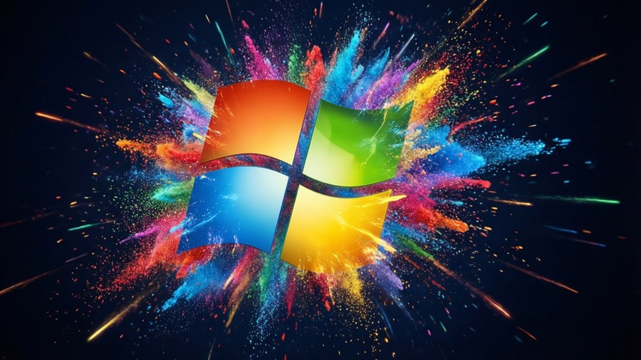 An animated wallpaper of a particle explosion forming the Windows 10 logo.