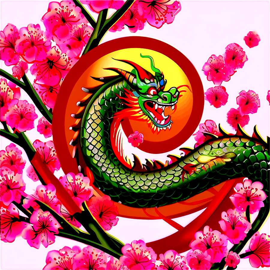Chinese Dragon with Cherry Blossoms PNG 55