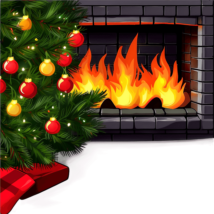 Christmas Fireplace Clipart PNG 05252024