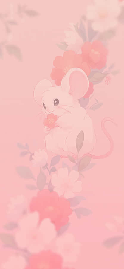 Estética Floral do Rato Kawaii Rosa
