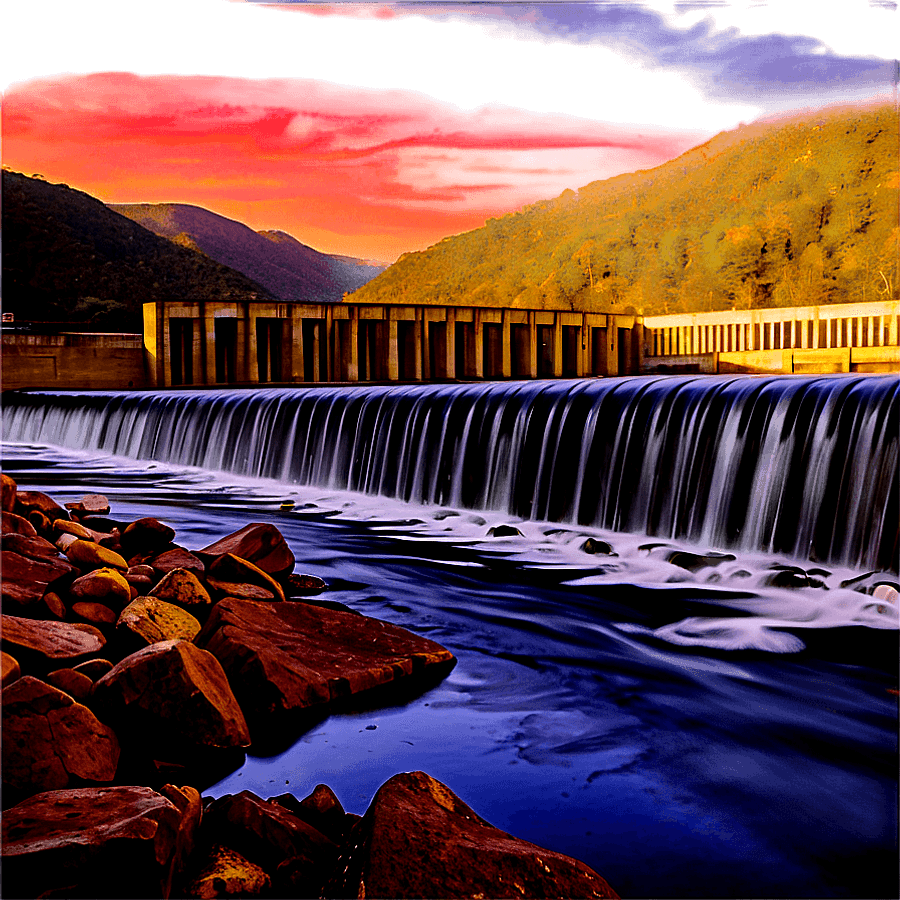 Dam at Golden Hour Sunset PNG 06292024