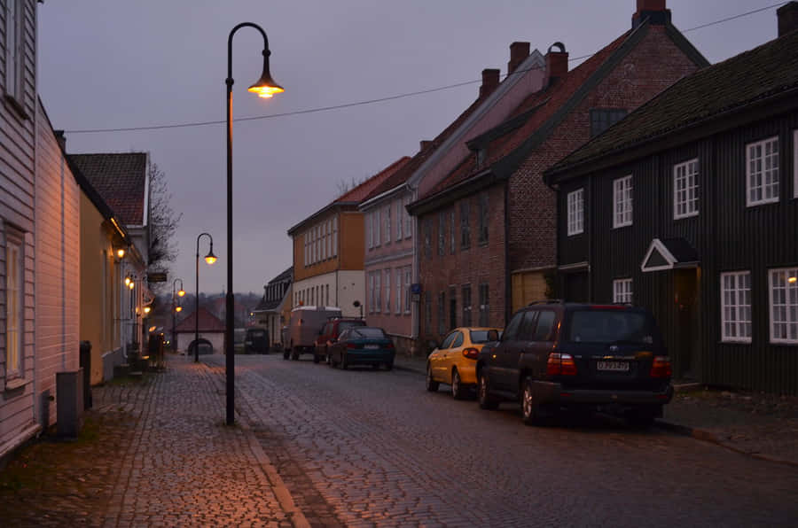 Crepúsculo em Fredrikstad Cidade Velha Noruega