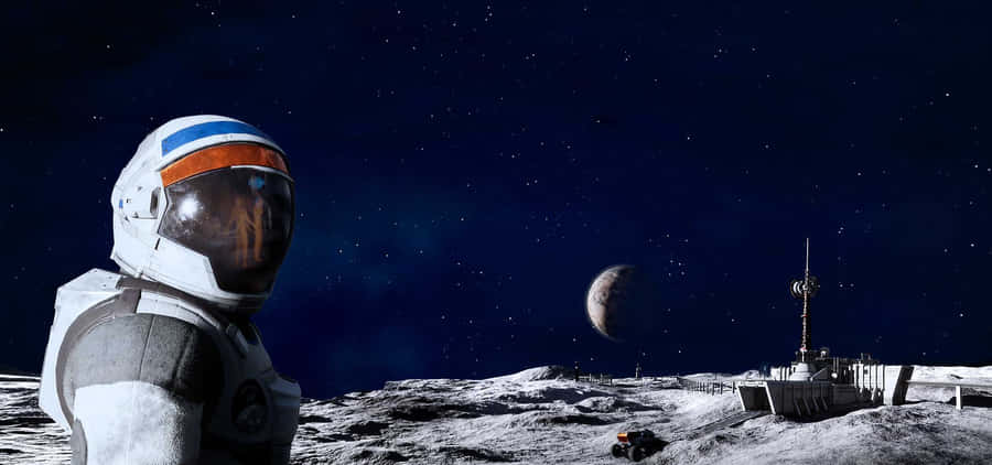 Base Lunare con Astronauta e Vista della Terra