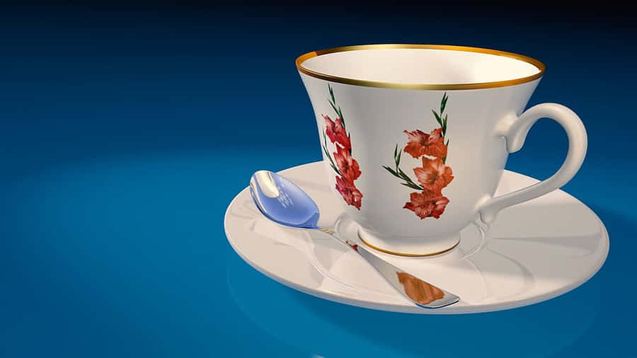 Beautiful And Elegant Tea Cup And A Teaspoon