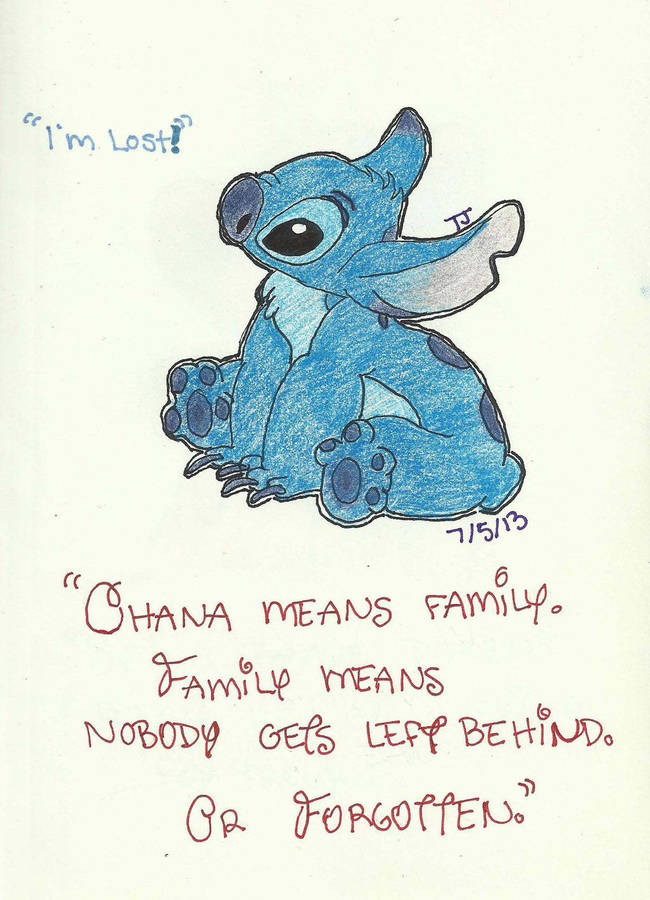 Håndtegnet Stitch Ohana Quote Wallpaper