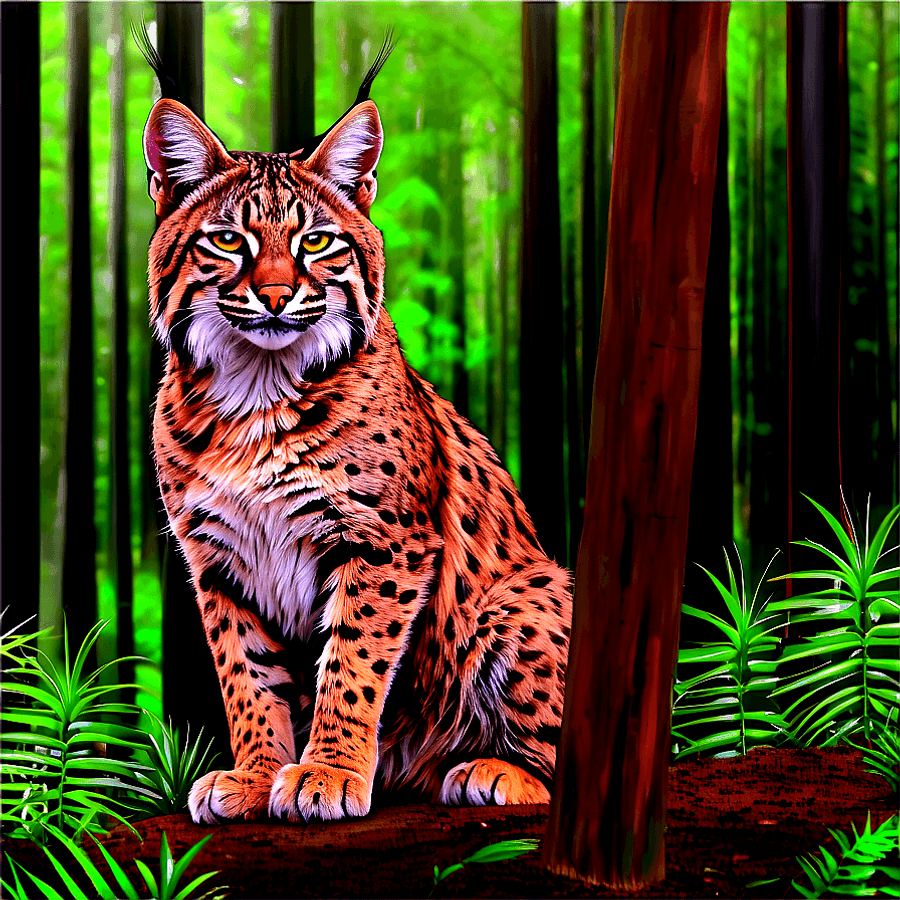 Bobcat in Forest PNG hen