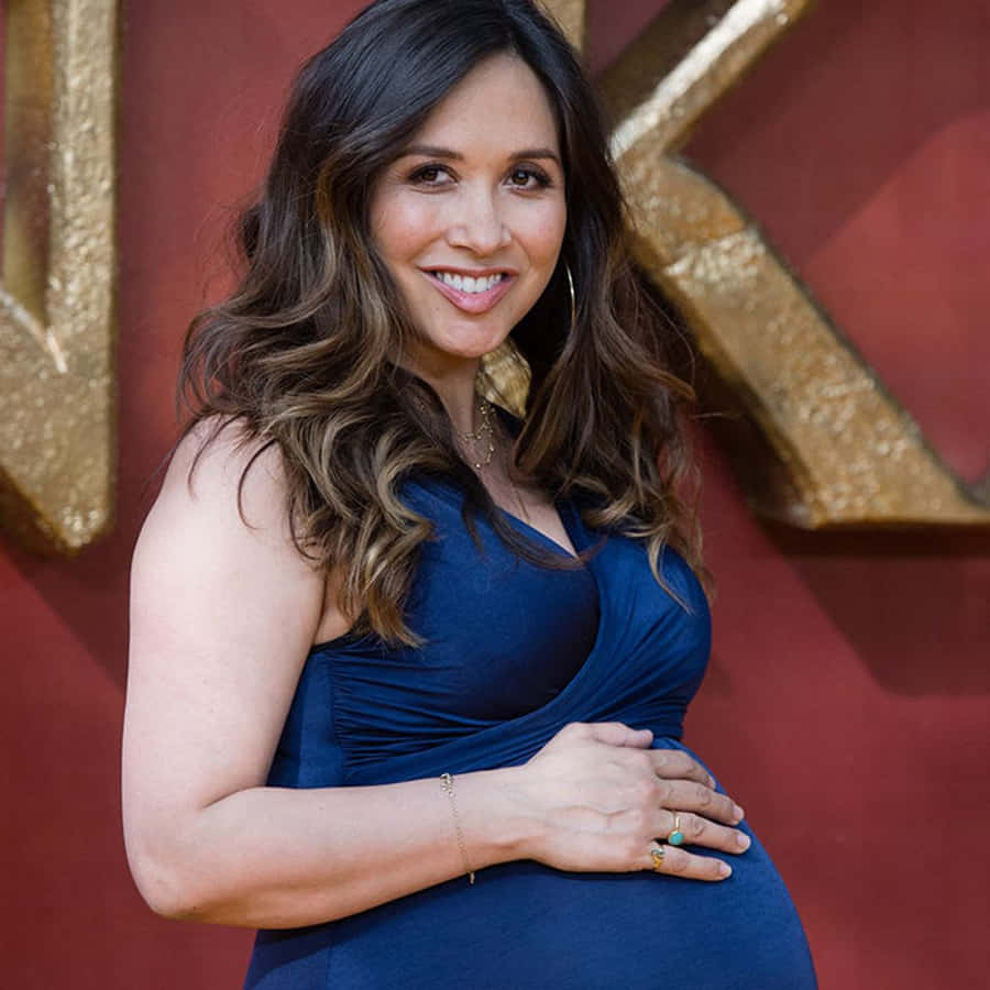 Myleene Klass in Blauem Kleid bei einer Veranstaltung