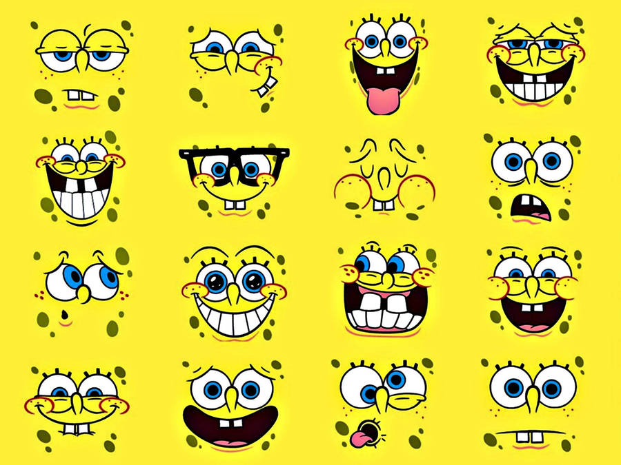 Photo of different face emotions of Spongebob