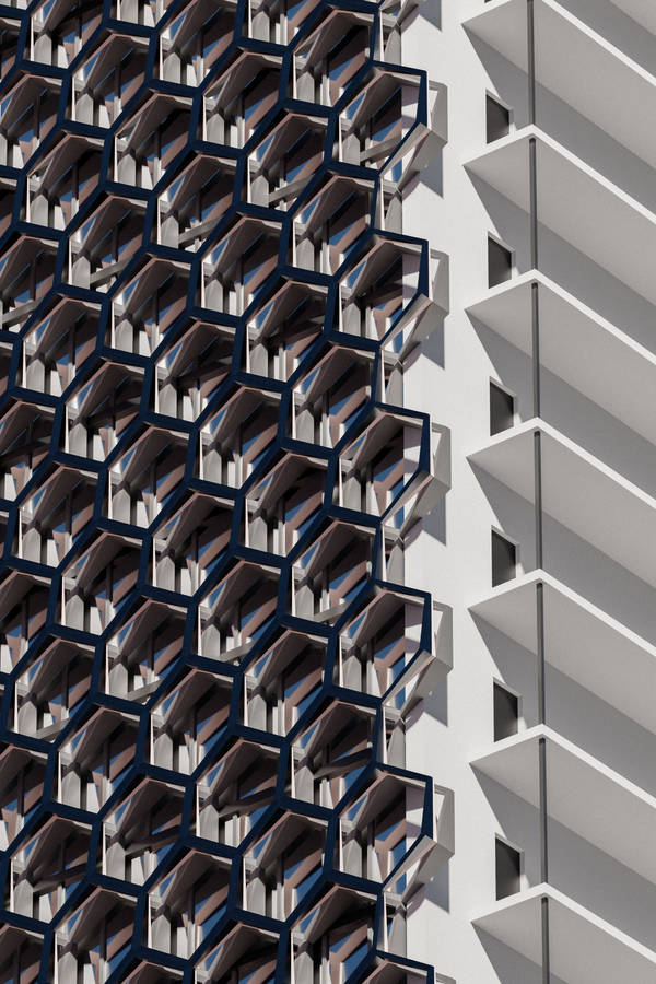 Papelde parede de celular em 3D com a Fachada do Edifício Hexagonal.
