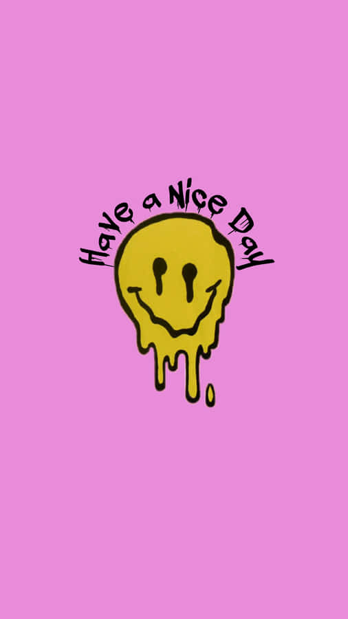 Volto sorridente giallo che si scioglie su sfondo rosa