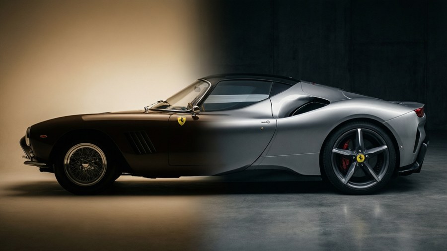 Comparison of vintage and modern Pininfarina-designed Ferraris