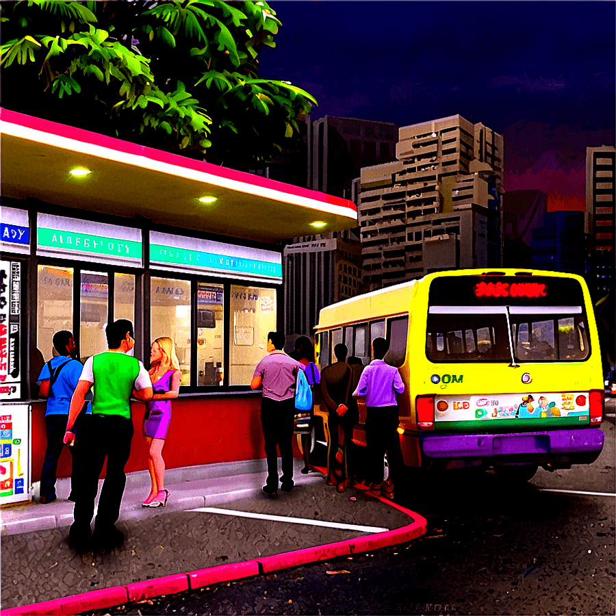 Busy City Corner Bus Stop PNG 96