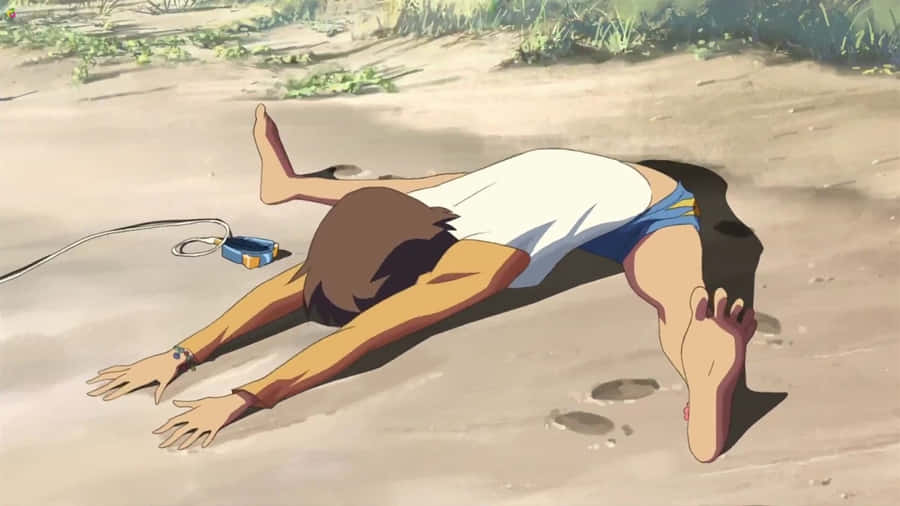 Anime-Charakter liegt auf dem Boden