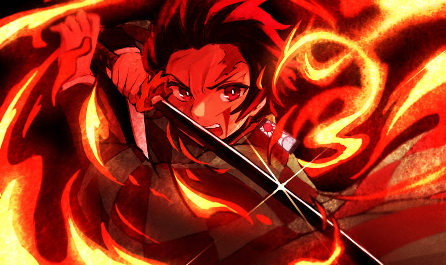 Download Fiery Tanjiro Kamado Kimetsu No Yaiba Wallpaper Wallpapers Com