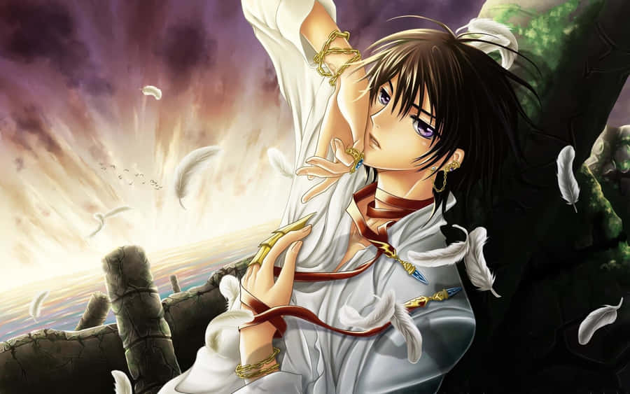 Anime Charakter Sonnenuntergang Federn