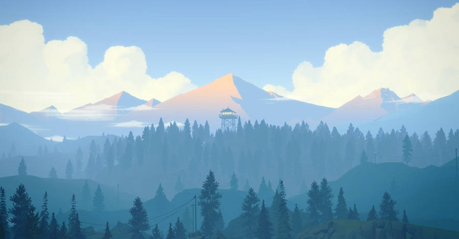 Firewatch forest mountains on cloudy blue sky wallpaper