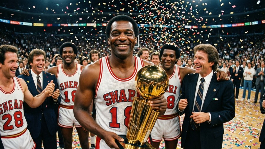 Robert Parish celebrating the 1981 NBA championship