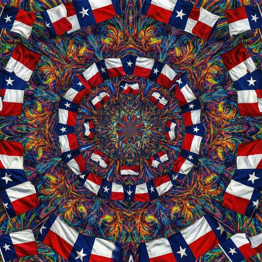 Kaleidoscopic mandala pattern made of Texas flags.
