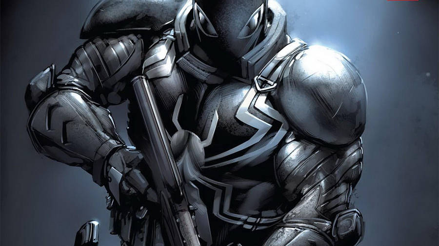 Flash Thompson as Agent Venom wearing a metal armor wallpaper.