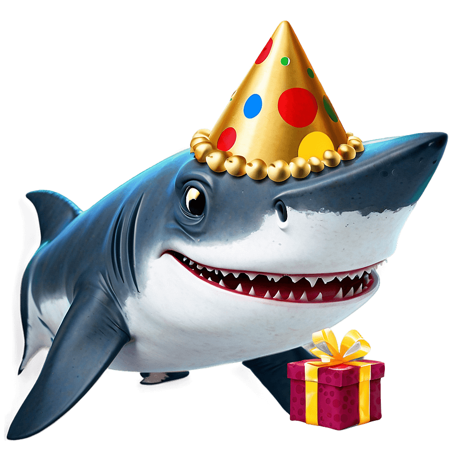 Smiling Birthday Shark Character PNG 06292024