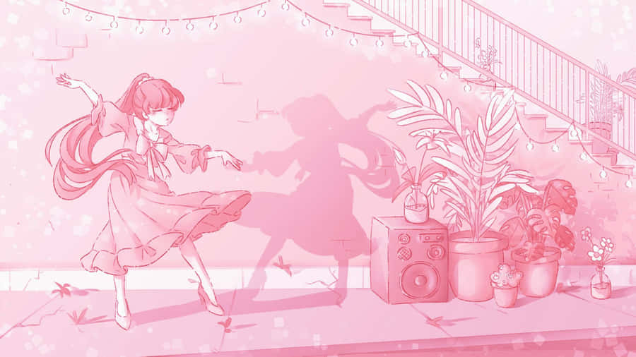 Billedemed æstetisk lyserød anime illustration.