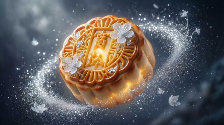 Magical fantasy take on mooncakes floating in moonlight with sparkling dust.