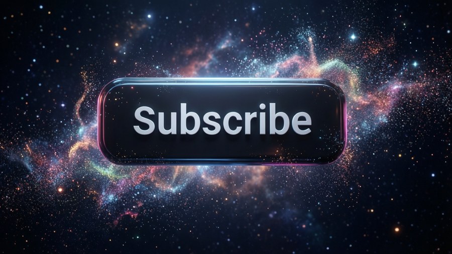 3D black subscribe button in space with particles