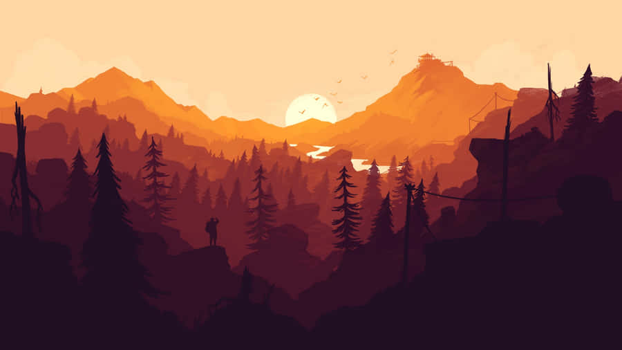 Pôr do Sol Sobre Montanhas Cartoon