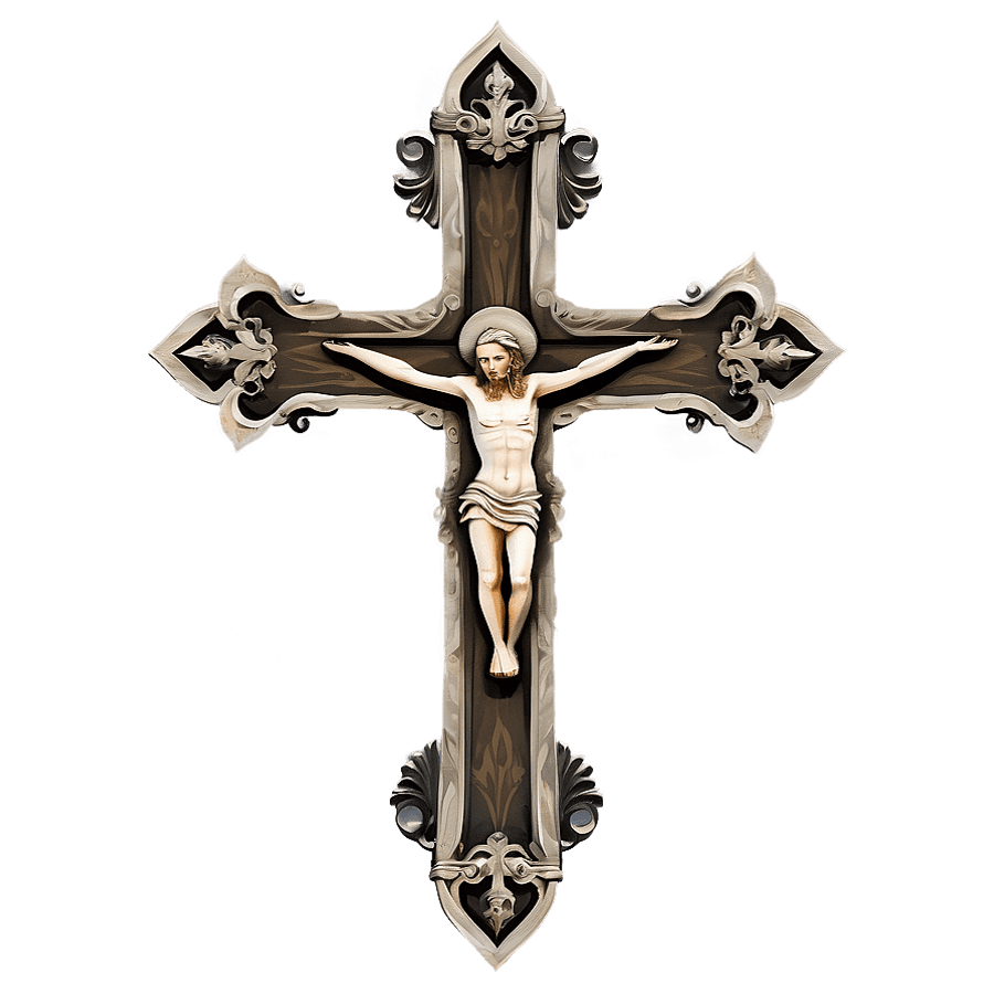 Ornate Christian Cross PNG 06122024