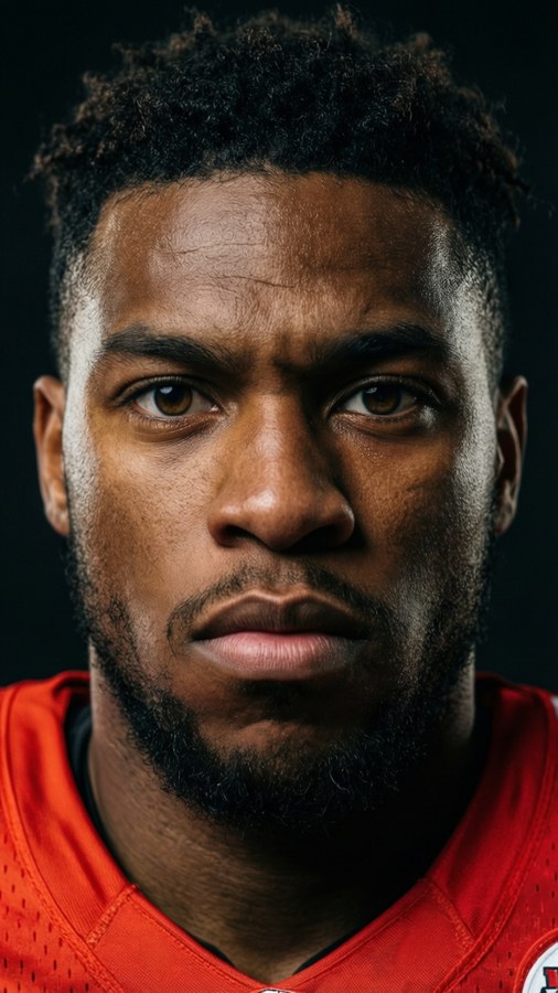 Intimate portrait of Kadarius Toney with a focused expression.