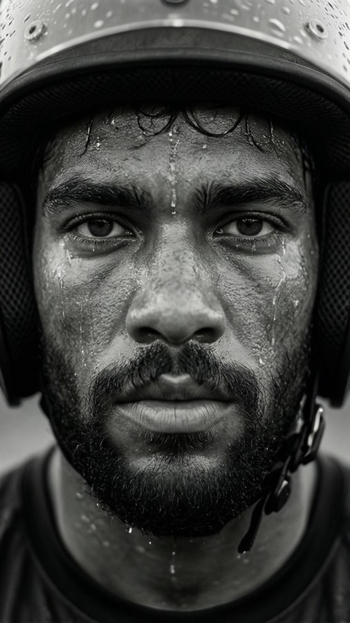 Intimate black and white portrait of Taylor Moton, capturing his determination.