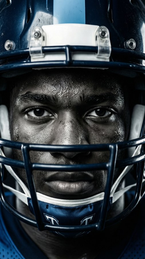 Close-up portrait of Calvin Ridley with intense gaze and dramatic lighting.