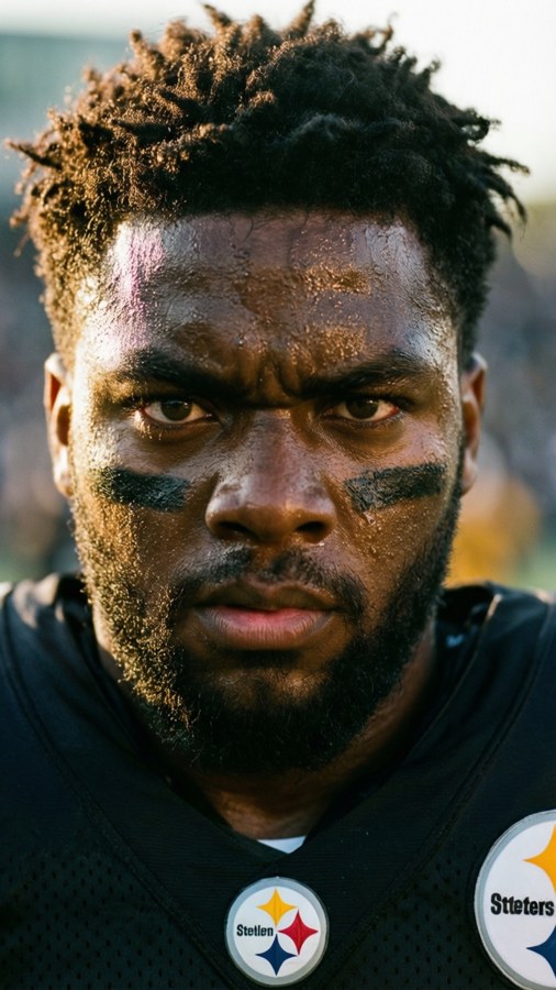 Intimate portrait of Jaylen Warren with a determined expression.