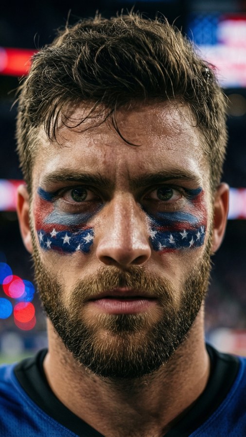 Intense close-up of Kyle Dugger ready for game day.