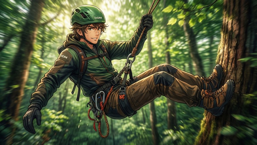 Connie maneuvers through the forest with his ODM gear.