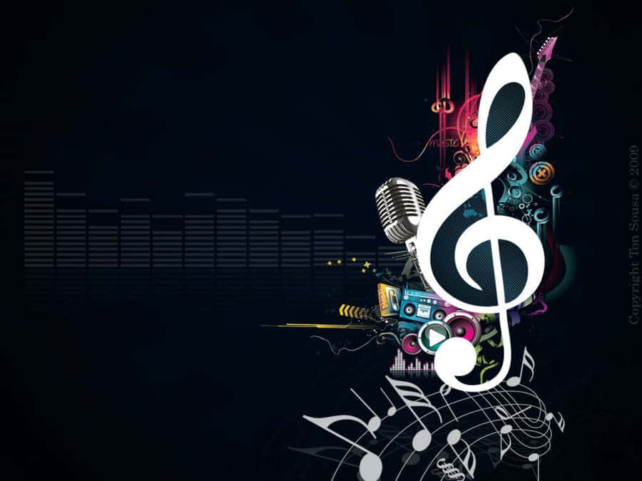 sfondomusicale con una chiave di violino e altri strumenti musicali