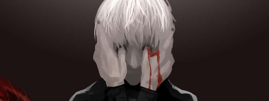 Animerede Kaneki Sad Desktop Landskabs Tapet