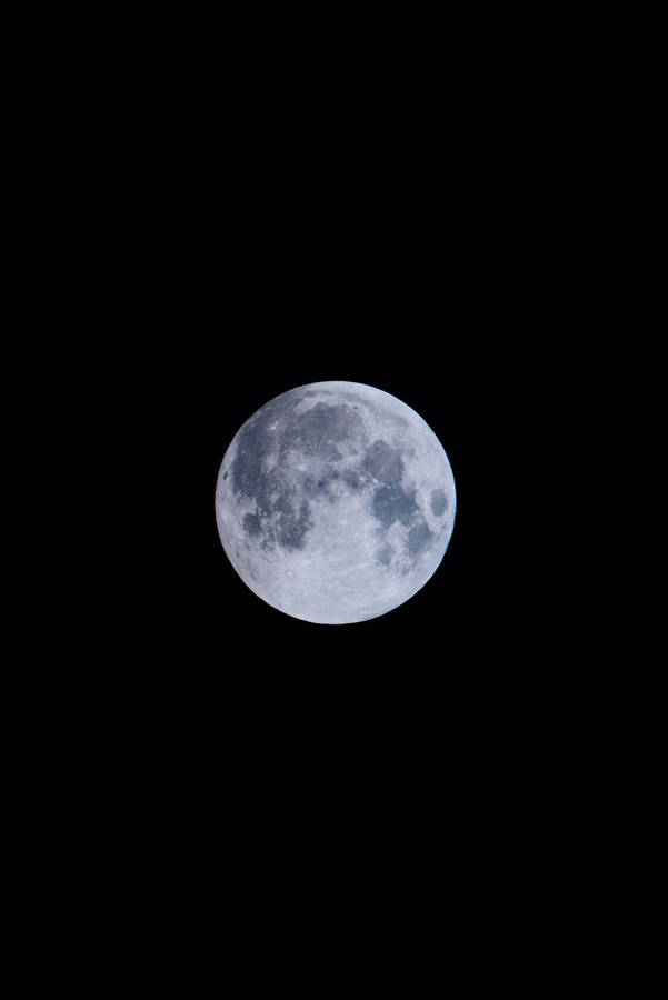 Full moon brightly shining above the dark midnight sky. Satellite space shot. 