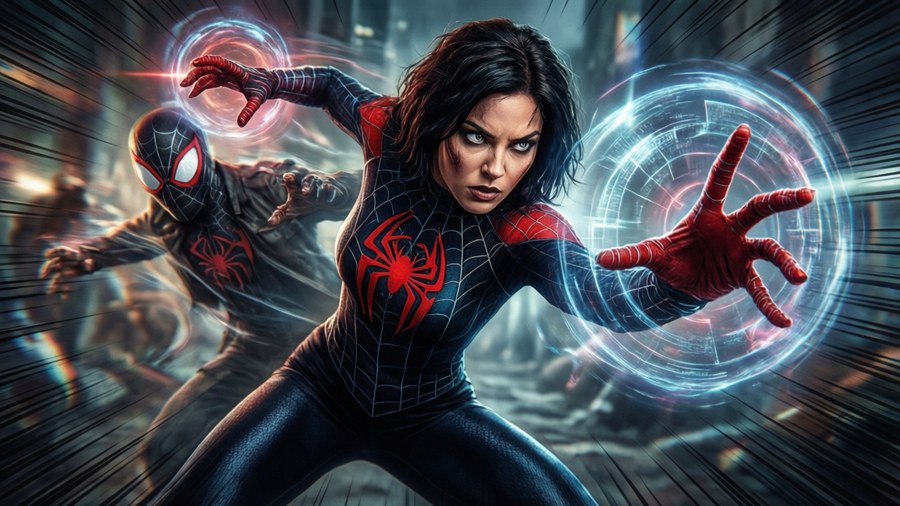 Madame Web dodging with precognition afterimages