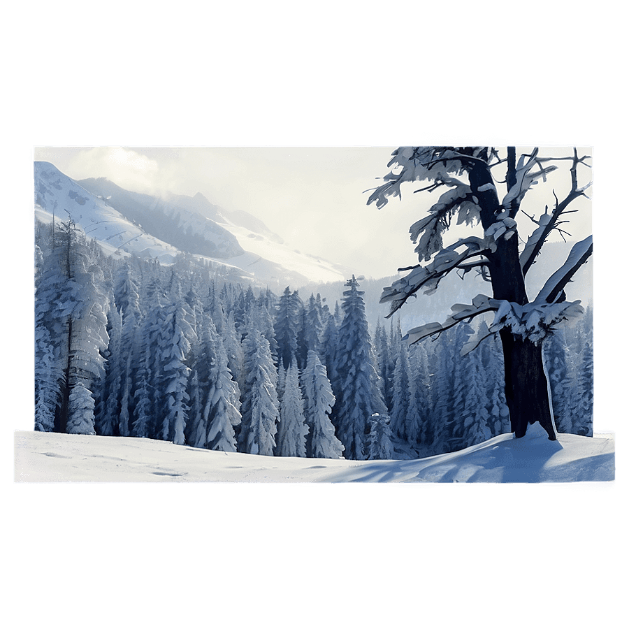 Winter Trees and Mountain Backdrop PNG itj15