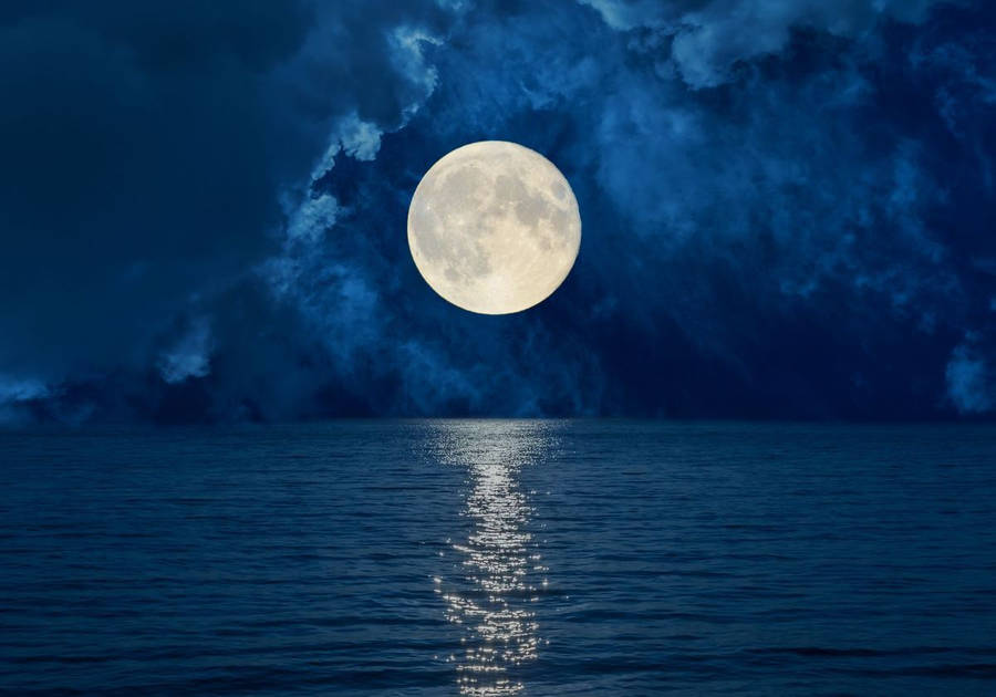 Download Galaxy Moon And Ocean At Night Wallpaper | Wallpapers.com