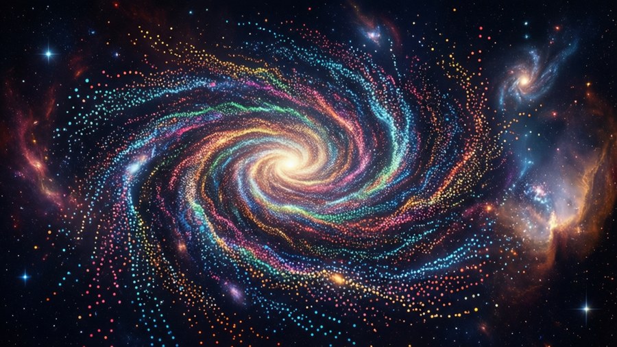 Ett kosmiskt spridningsdiagram-tapet där datapunkter skapar en spiralgalax.