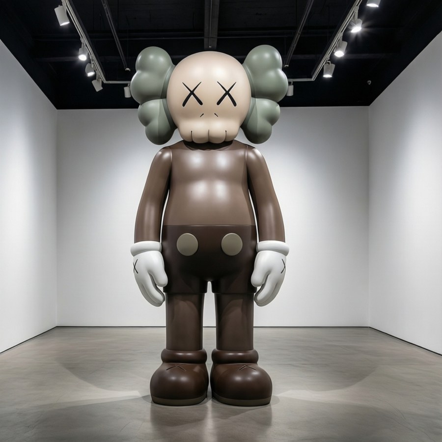 Kaws chum displayed as a modern art sculpture in a white gallery