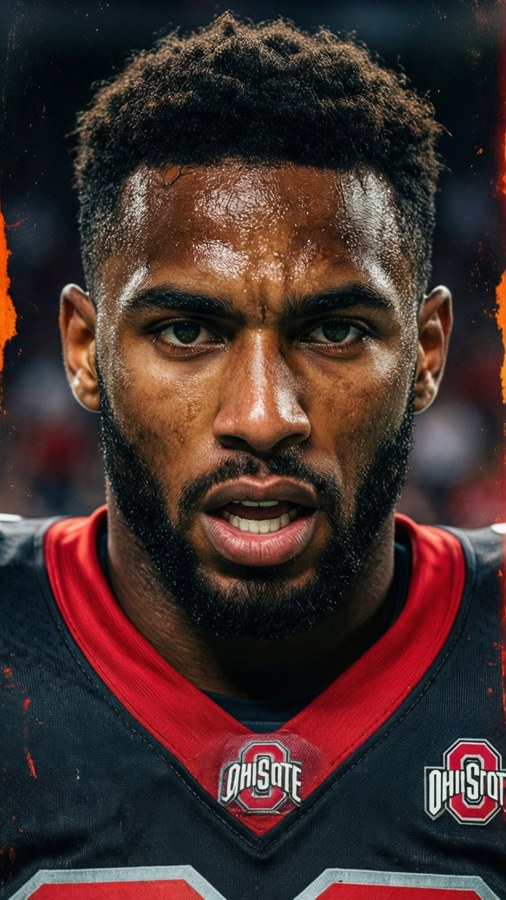 Intense close-up portrait of Jeremiah Smith ready for action.